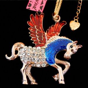 Winged Pegasus Red, Blue,Clear Rhinestone Necklace - Betsey Johnson